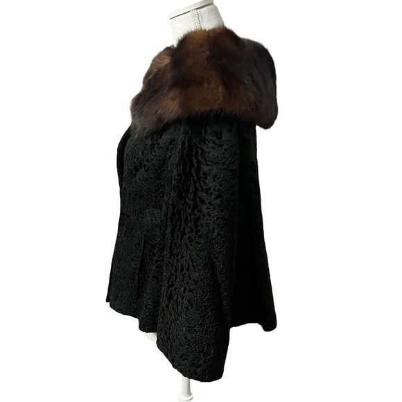Vintage Womens Black Persian Lamb Genuine Fur Jacket With Sable Collar Size M - Picture 4 of 10